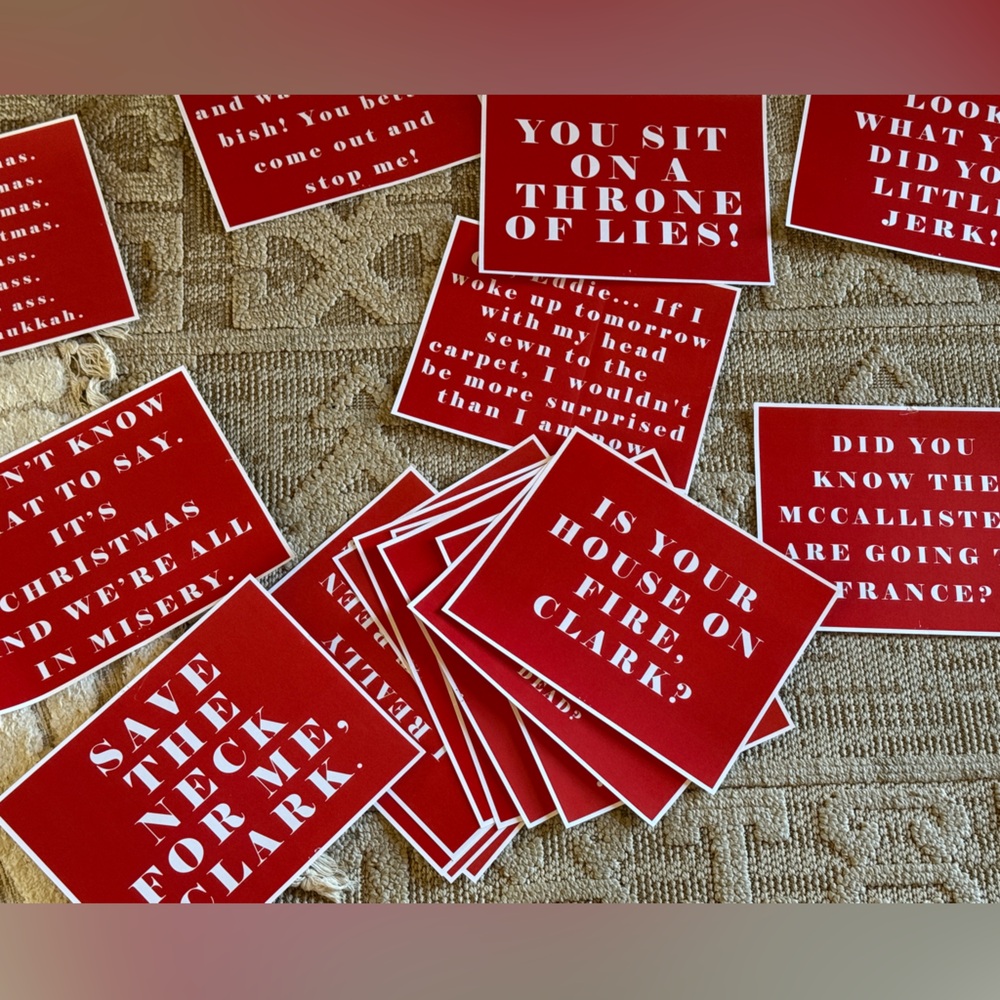 Handmade Christmas movie quotes 8.5x 11” on thick Red and White Quote Cards Set